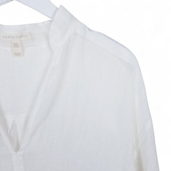 EILEEN FISHER Tunic 100% Organic Linen Loose Weave White V-neck - XS - Picture 3 of 8